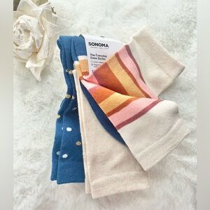 New with tags SONOMA 3 Pk EVERYDAY CREW SOCKS 2 Patterned (navy & cream) 1 Solid